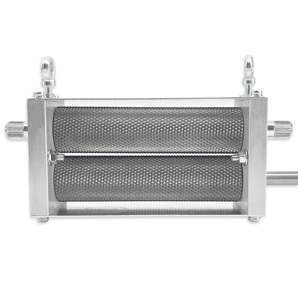 Birds eye view of 12tpi knurled cold steel rollers.