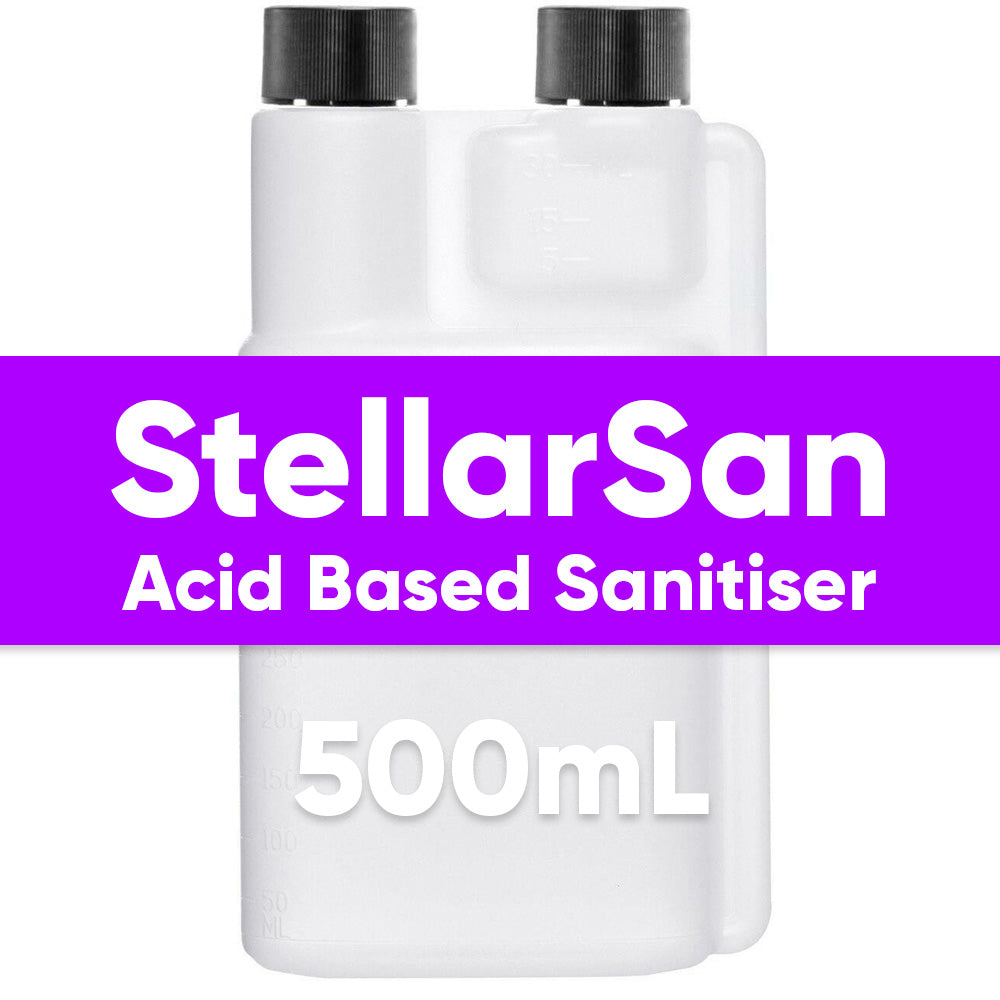 100% Food Grade non-rinse sanitiser that can be diluted to 500L with our dual chamber mixing bottle compartment. Simply twist off the small measuring compartments lid, squeeze the bottle and it will start to fill that chamber only.