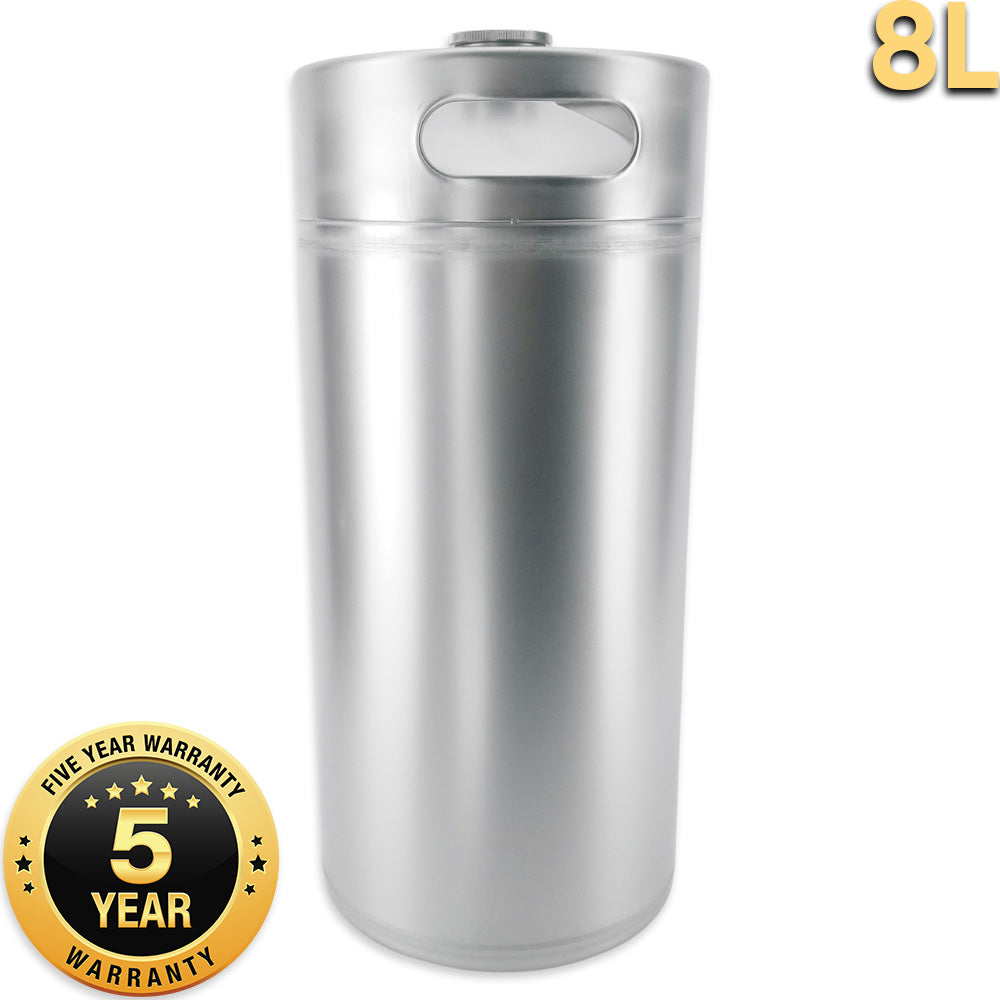 5 Year Warranty on 8L Stainless Steel Mini Kegs from KegLand.