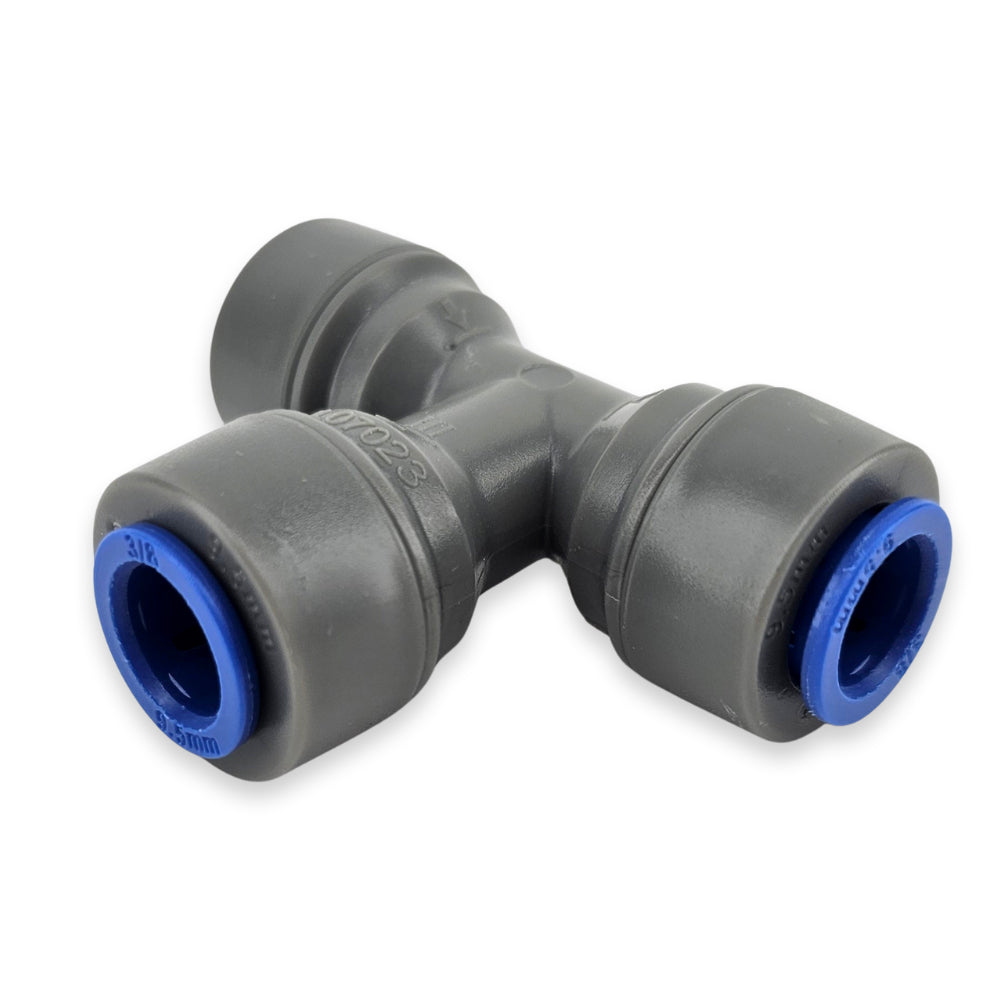 The 9.5mm equal tee is designed to split liquid or gas connections into two separate streams.