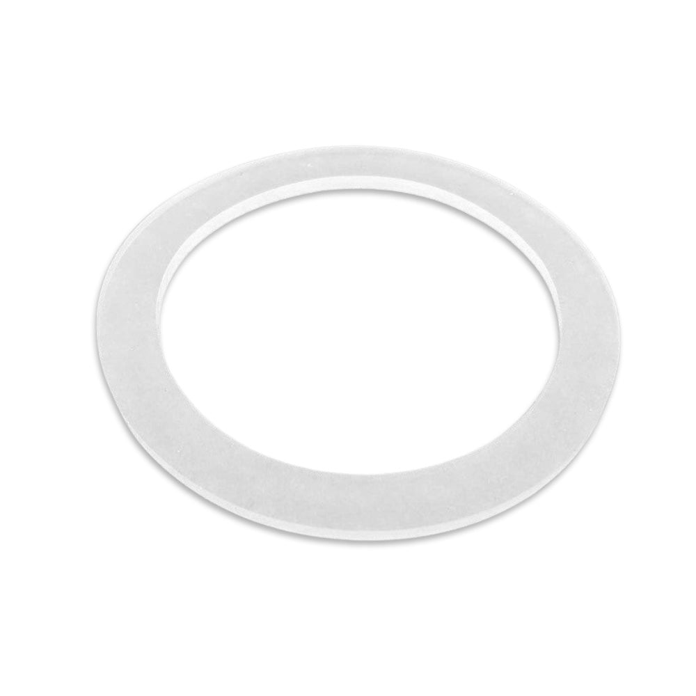 Round white plastic gasket on a white background