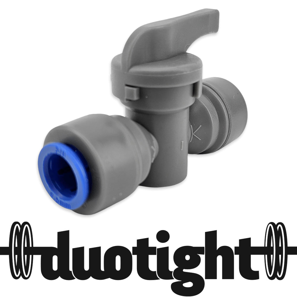 This duotight fitting is suitable for isolating water or gas lines in the 9.5mm OD hose sizing.