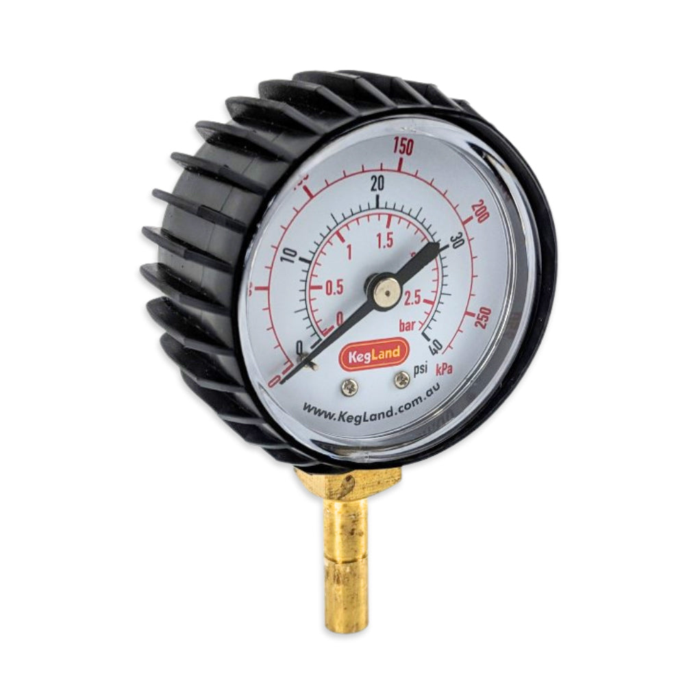 Pressure gauge with KegLand branding on a white background