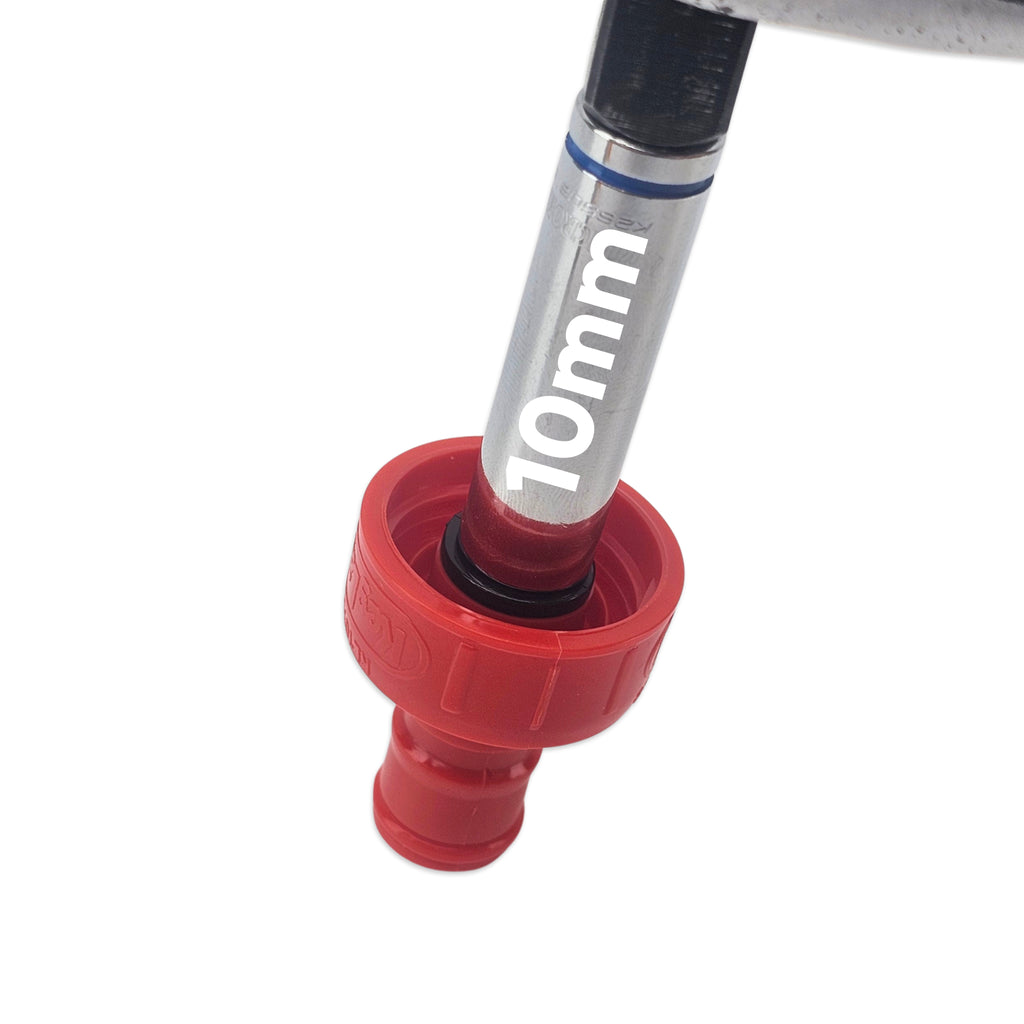 A 10mm deep socket can be used to undo the 6.35mm duotight stem. This helps to gain access to the Black Eyed Poppet and Spring for cleaning.