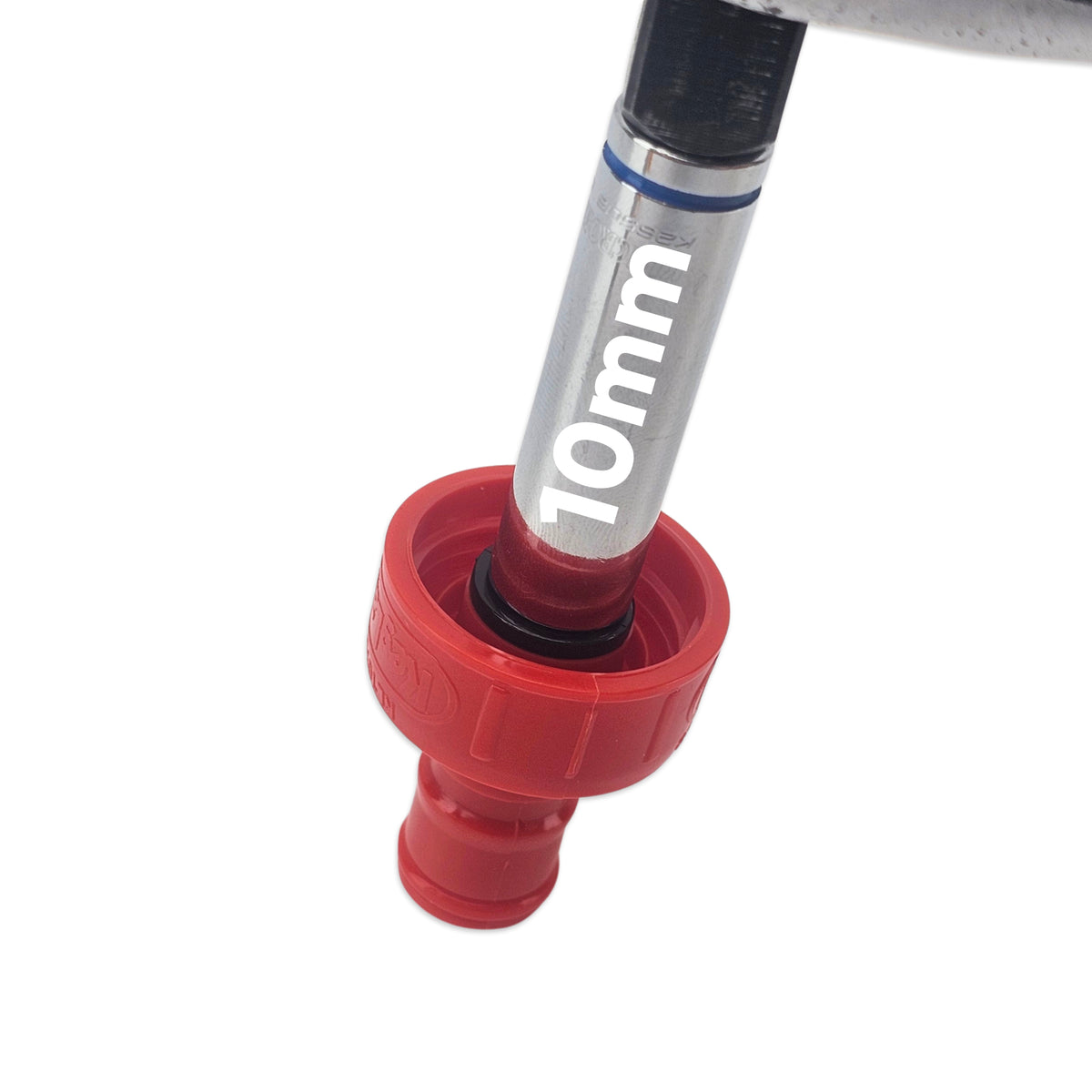A 10mm deep socket can be used to undo the 6.35mm duotight stem. This helps to gain access to the Black Eyed Poppet and Spring for cleaning.