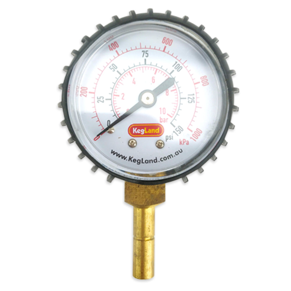 This triple scale gauge is the ideal range to read pressures for mains water without fear of failure. If your mains is above 150psi, we salute you.