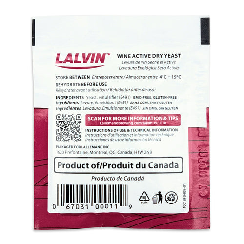 lalvin ec-1118 back side packaging