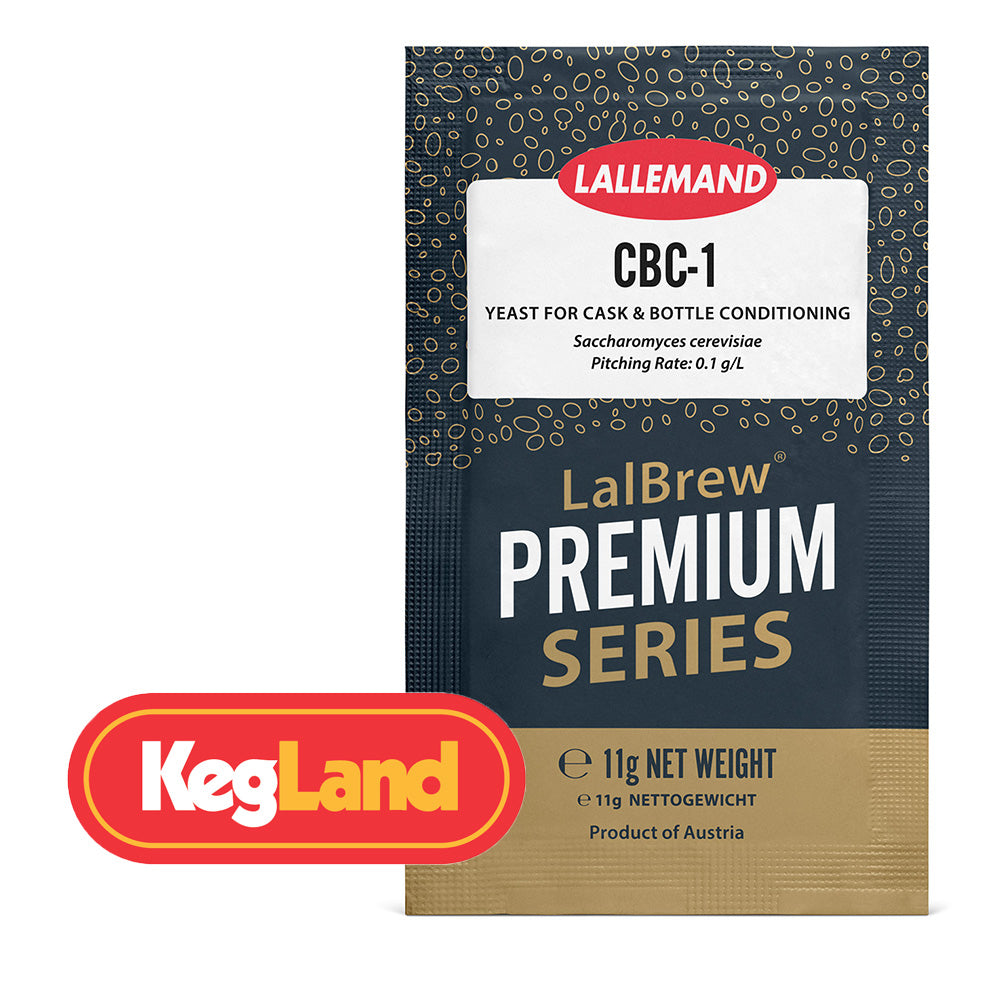 A package of LalBrew Premium Series American West Coast Ale Yeast by Lallemand, model BRY-97, shown on a white background with a KegLand logo overlay in the bottom left corner.