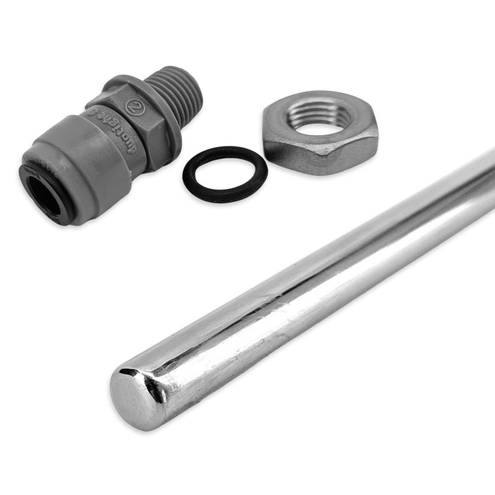  plumbing components including a fitting, washer, and pipe on a white background