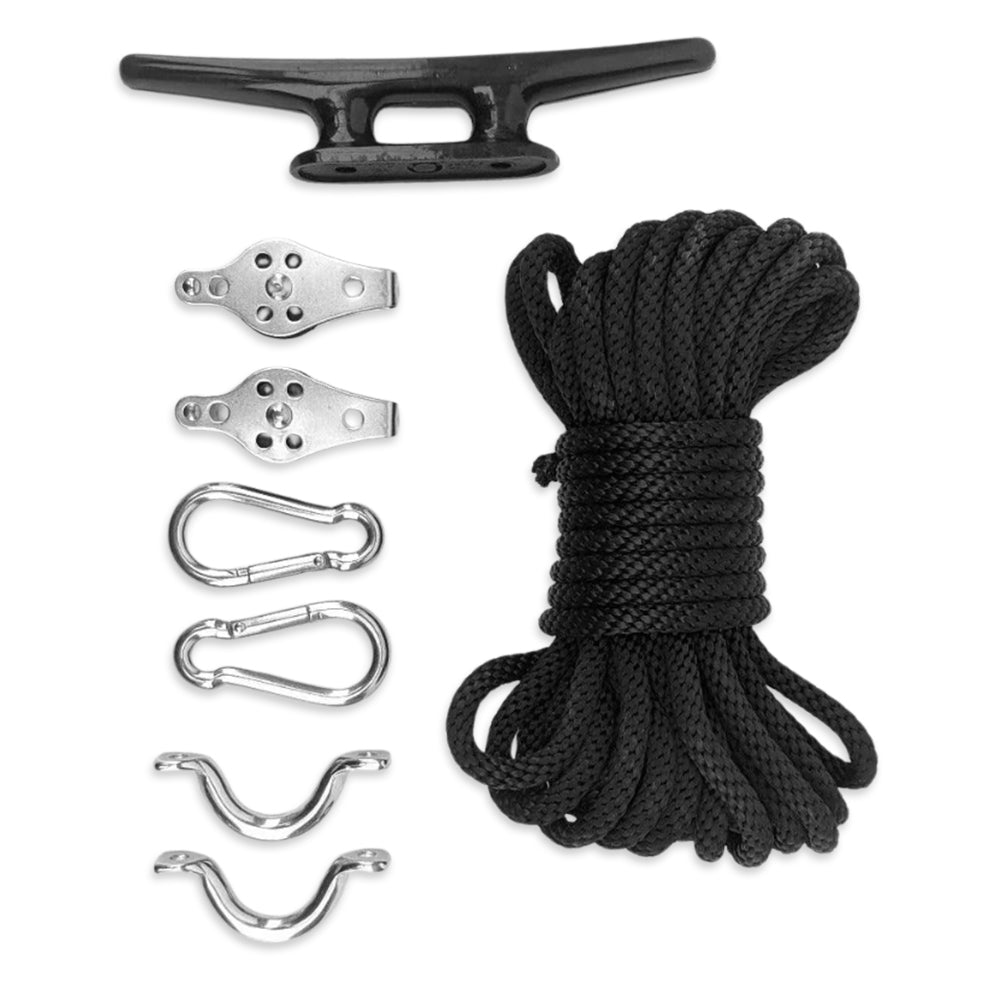 The double pulley is used so it's possible to lift the large malt pipe in the 65L BrewZilla unit.