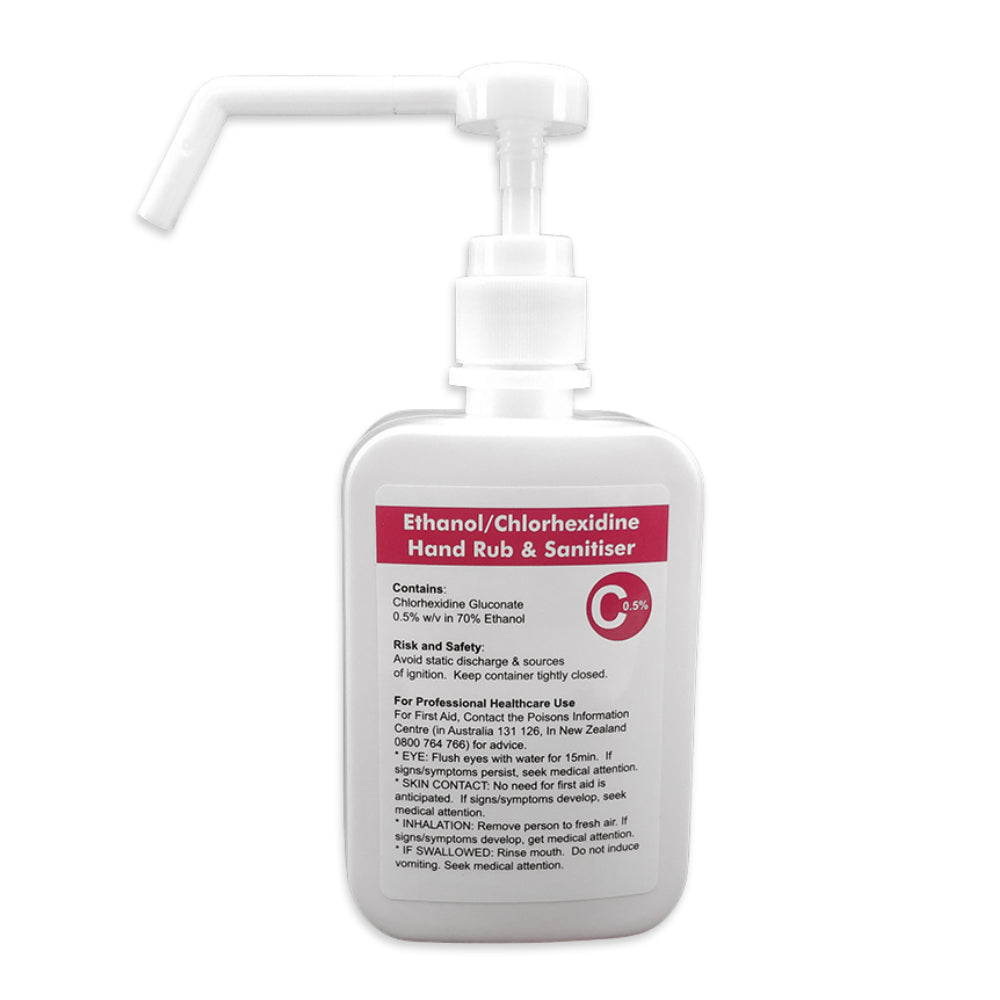 Hand sanitizer bottle with pump on a white background