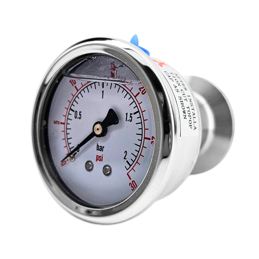 0-30 psi liquid diaphragm pressure gauge on it's side.