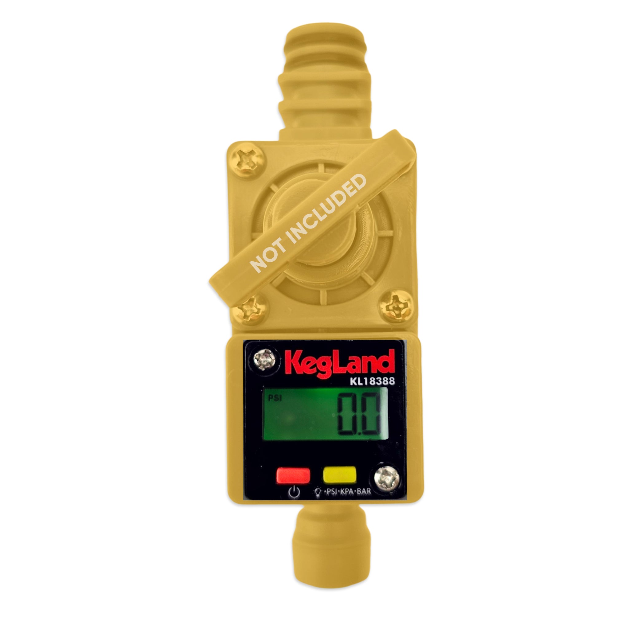Yellow digital pressure gauge with 'Not Included' label on a white background