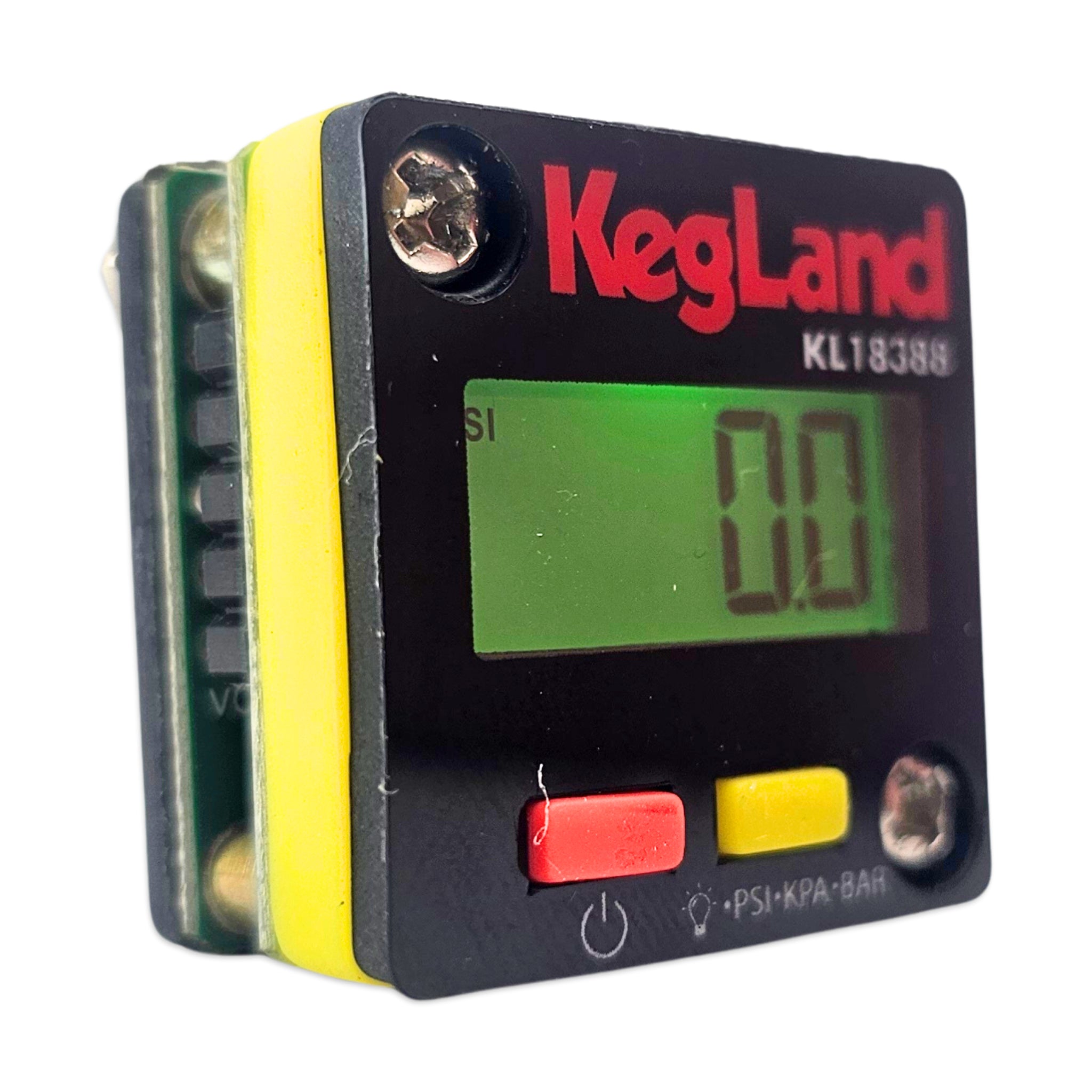 Digital pressure gauge with KegLand branding on a white background