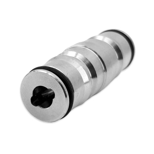 This double ended cornelius post does not have a spring / poppet. It just has a piece of bar that activates the ball lock disconnect wide open.