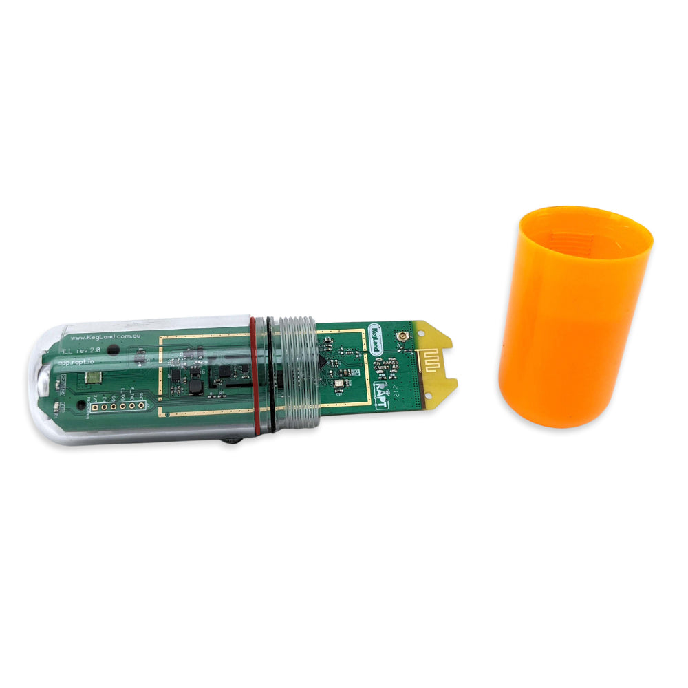 Yellow Base Model RAPT Pill. Measures Density of fermentation and temperature.