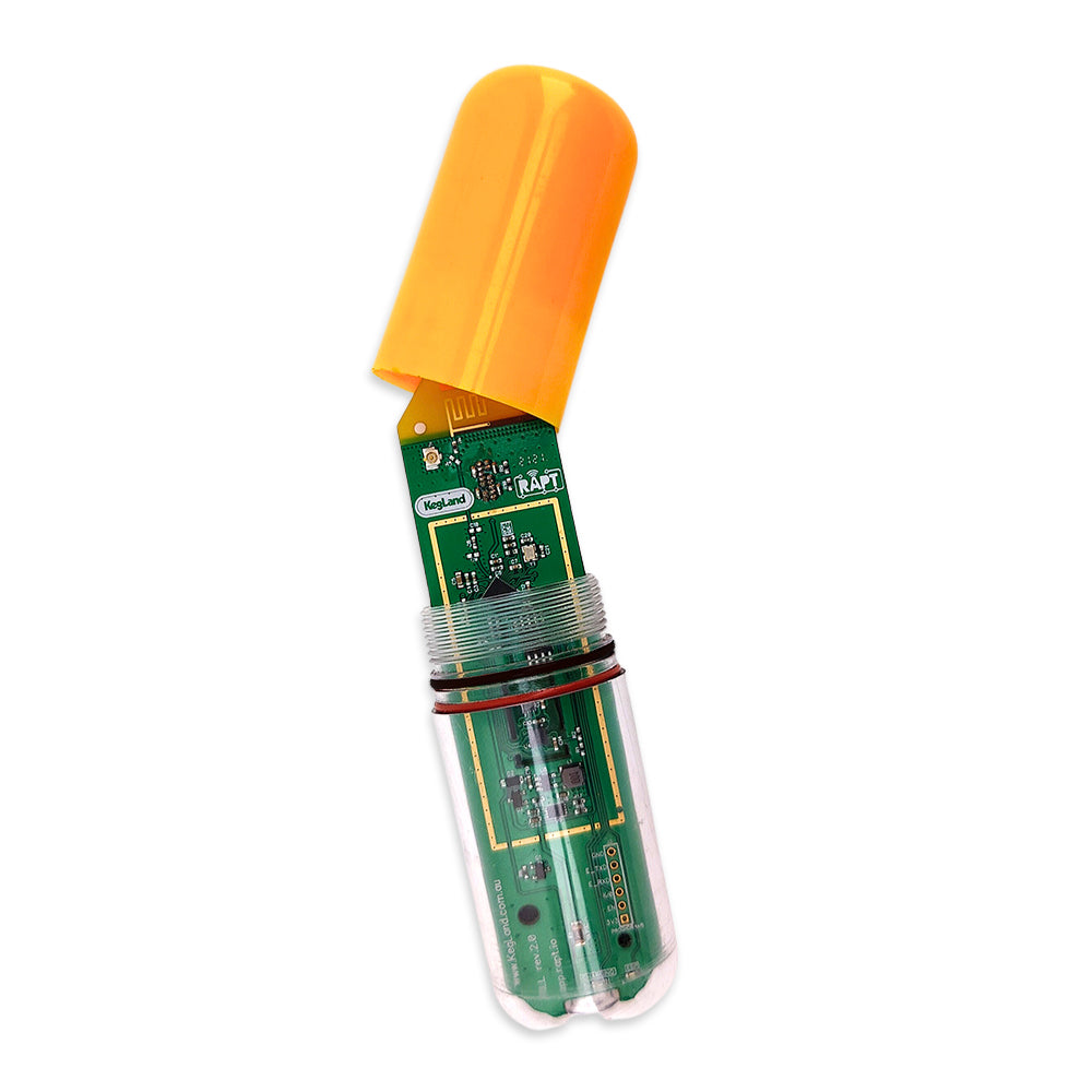 Yellow Base Model RAPT Pill. Measures Density of fermentation and temperature.