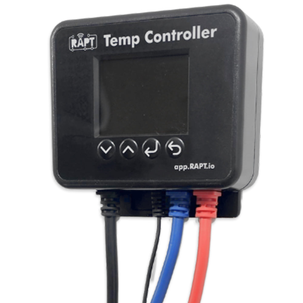 This temperature connects with the RAPT web portal meaning that you can monitor, log and control the devices plugged into this temperature controller box remotely.