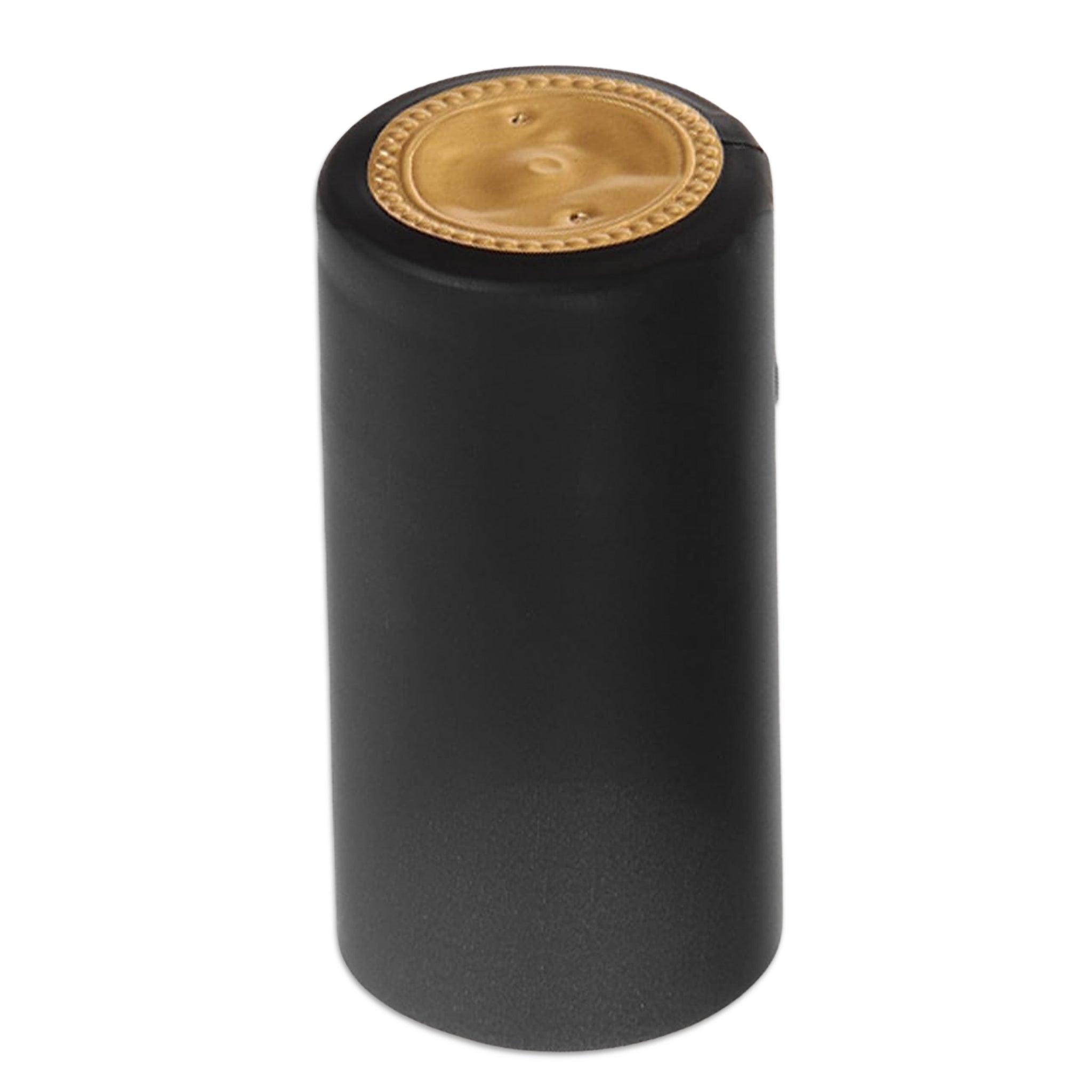 100 Stacked x Gold End Matte Black Shrink Caps for Wine / Mead / Still Beverages.