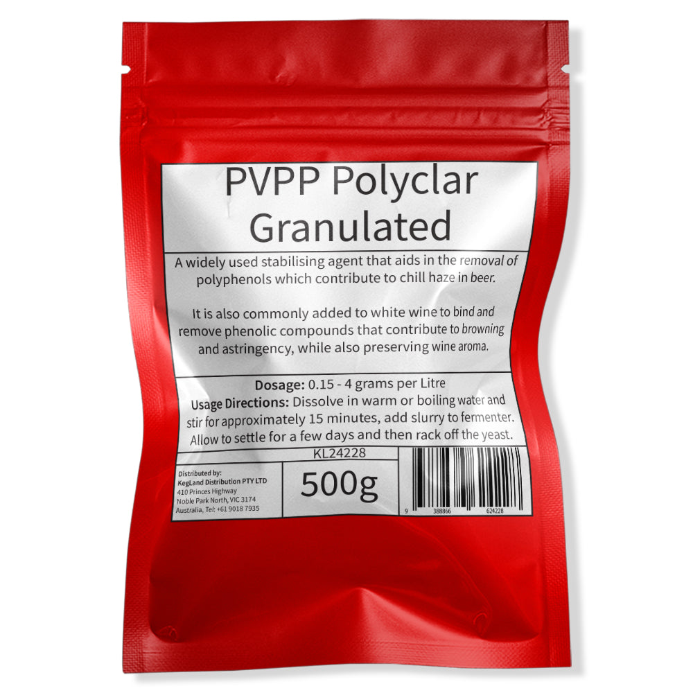 PVPP Polyclar Granulated - 500g Red Resealable Mylar Bag.