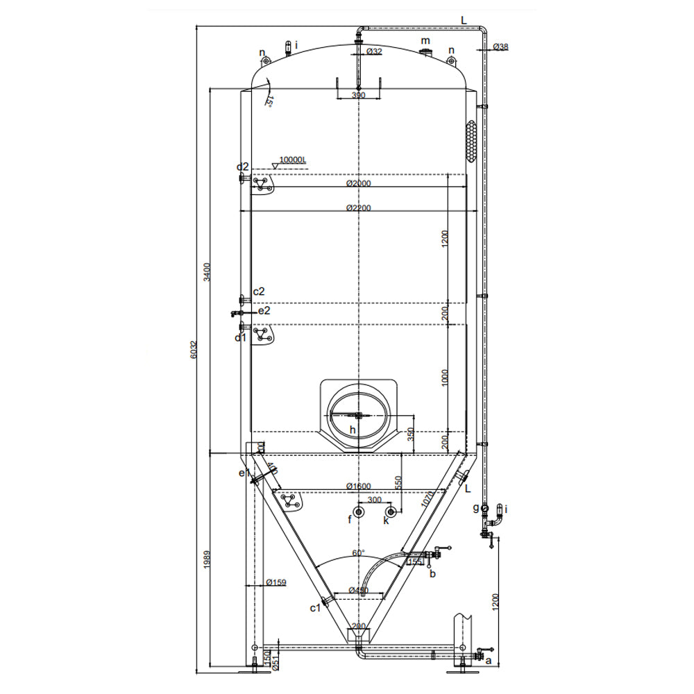 This 10000L (100HL) Conical Fermenter with Dimple Jacket and Thick Insulation is pressurisable so you can use it as a unitank/bright beer tank.  The large size is suitable for large commerical brewery with high output requirements.