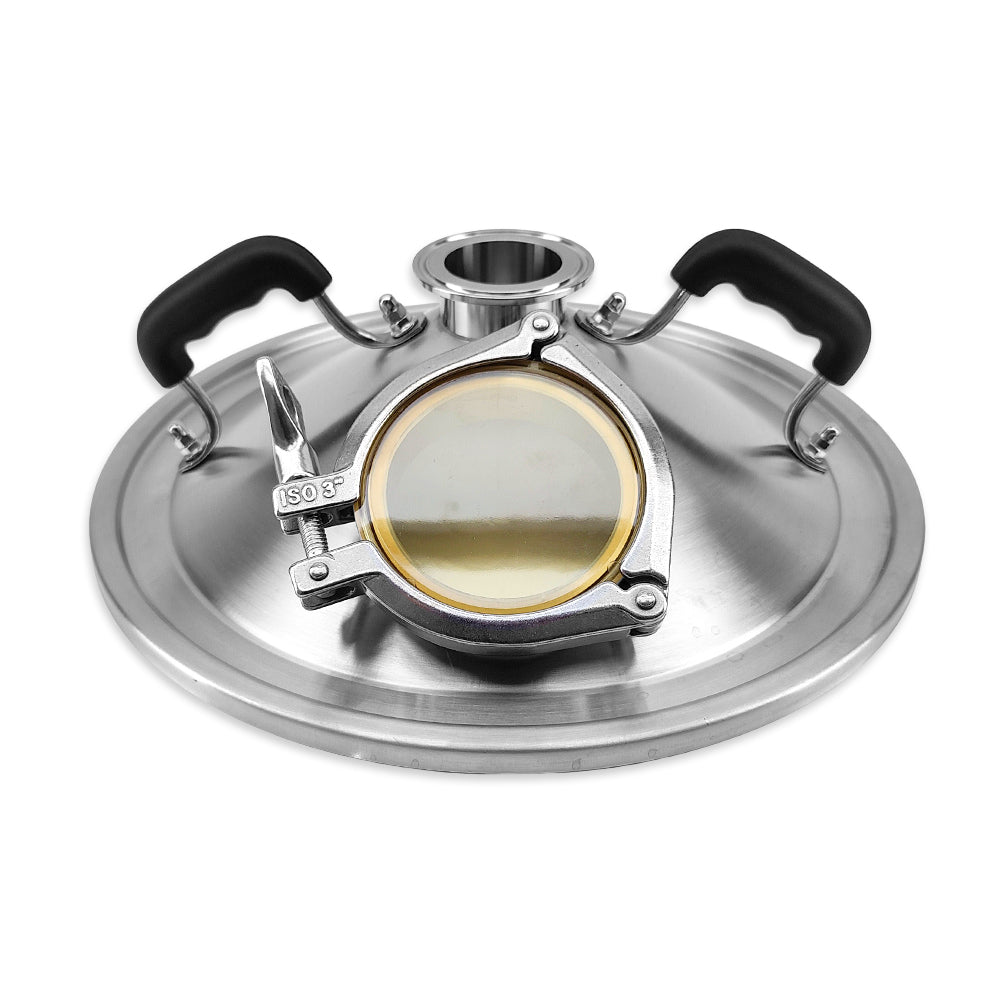 Now you can watch your wash boil and see if it's foaming or about to puke. If you are brewing beer indoors you may want to use a steam condenser lid set, without having to take off the entire lid to do hop/salt additions, simply remove the 3" Sight Glass and throw in (take care when hot).