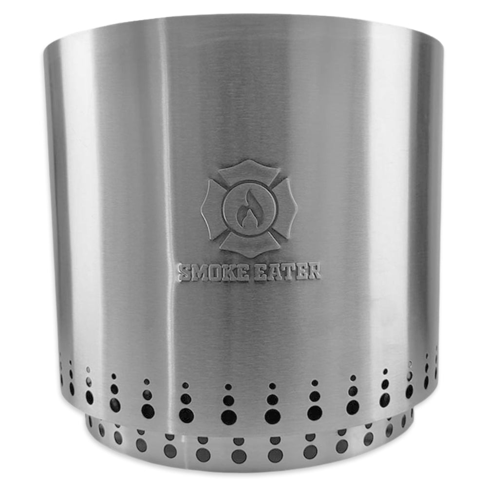 Metal chimney with 'Smoke Eater' branding on a white background