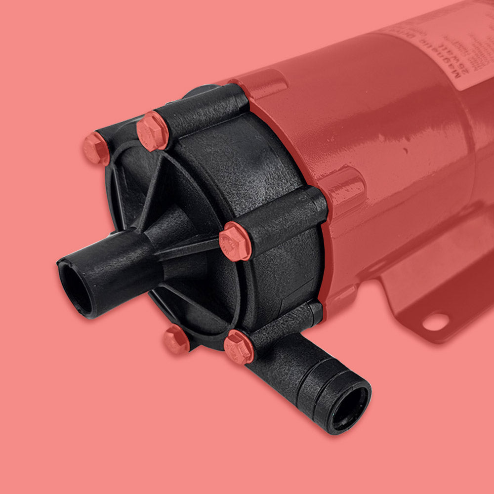 KL27403-ReplacementPumpHeadforMagneticDrivePump25watts_16mmBarb on pump wiith red background