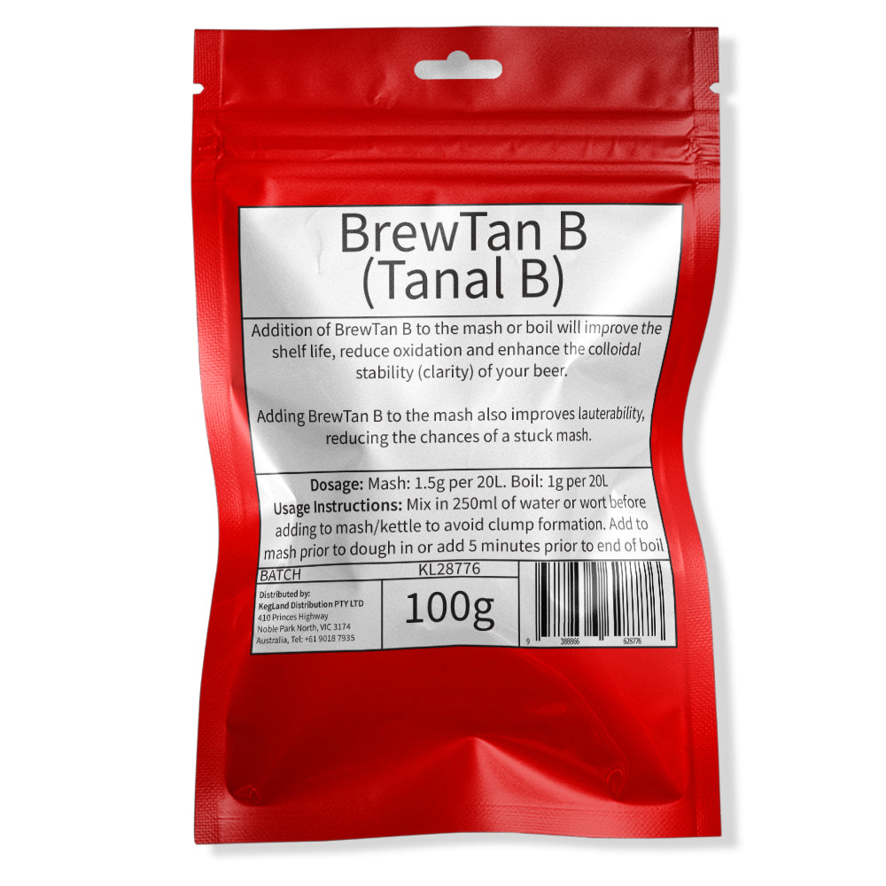 BrewTan B (Tanal B) 100g in resealable red mylar packaging.