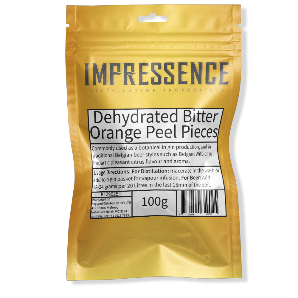 Impressence Dehydrated Bitter Orange Peel Pieces - 100g Gold Resealable Mylar Bag.