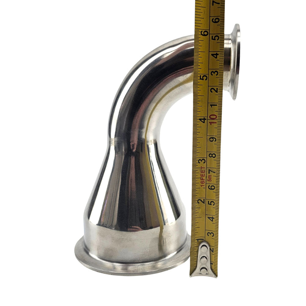 3 inch TC to 1.5 inch TC reducing elbow height 16cm.