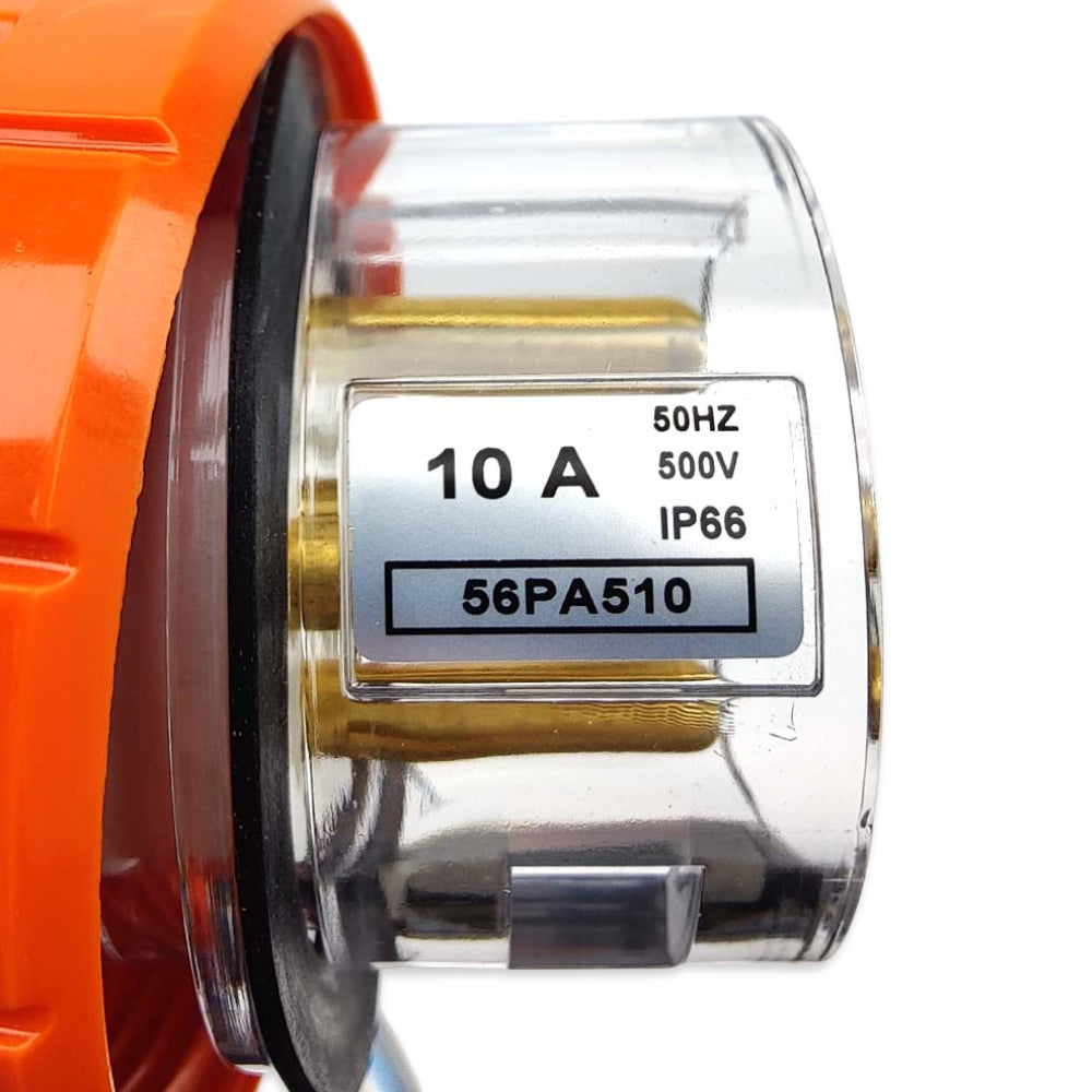 Close-up of a label with electrical specifications on a transparent background