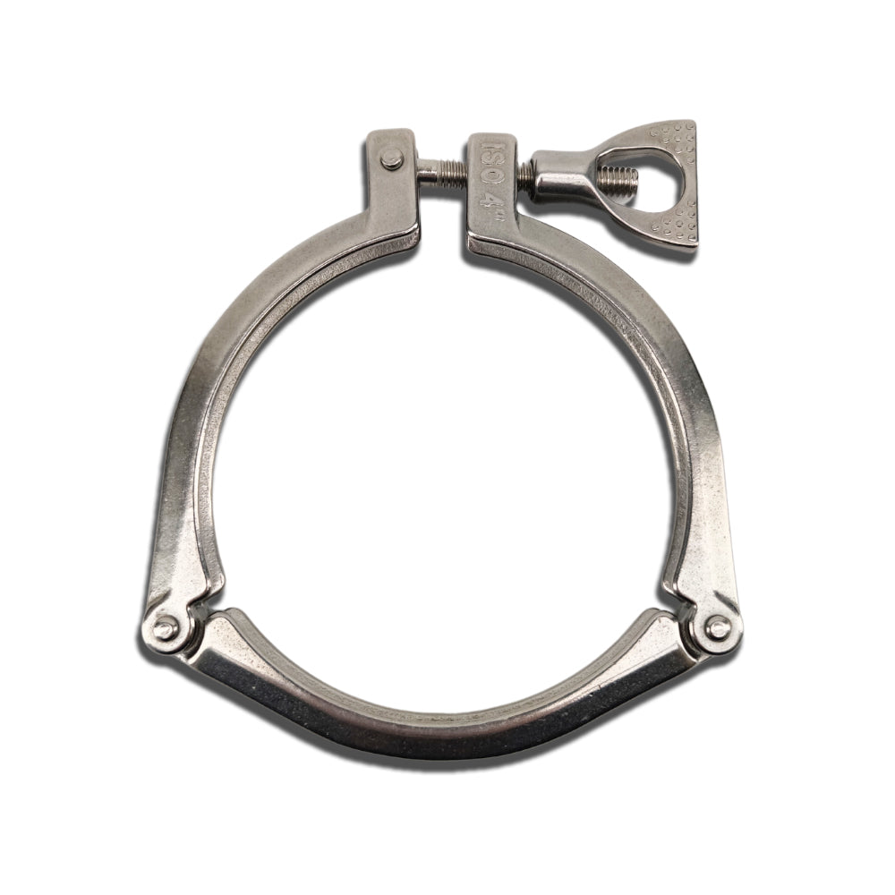These three segment sanitary clamps are two separate three collets connected together to provide a higher working pressure rating.