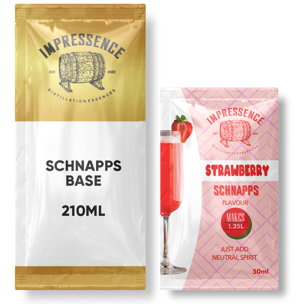 Add entire 50mL contents of Impressence - Strawberry Schnapps Spirit Flavouring sachet to 600mL of 40% ABV Alcohol