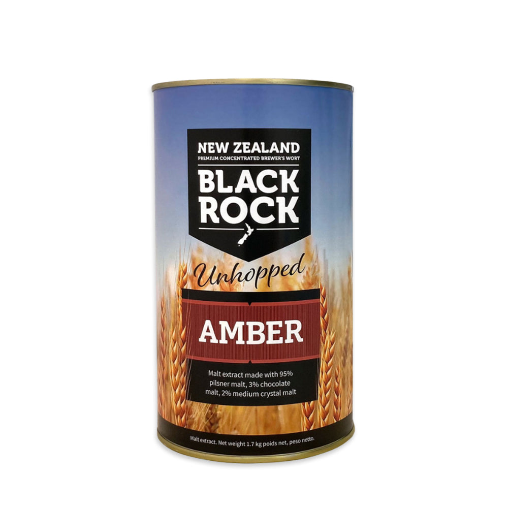 Black Rock Unhopped Amber Malt Extract. A versatile base for adding a rich caramel flavour and smooth malt sweetness to any beer.