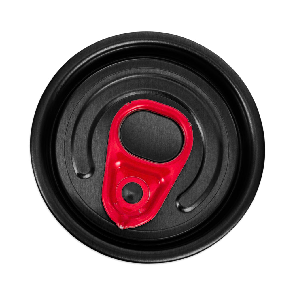 This black full aperture can lid is designed to suit all 202 style beverage cans that are manufactured by VISY and Orora.