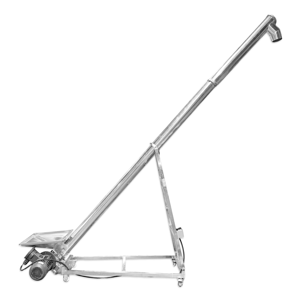 MaltZilla Stainless Steel auger grain lifter in full height mode.