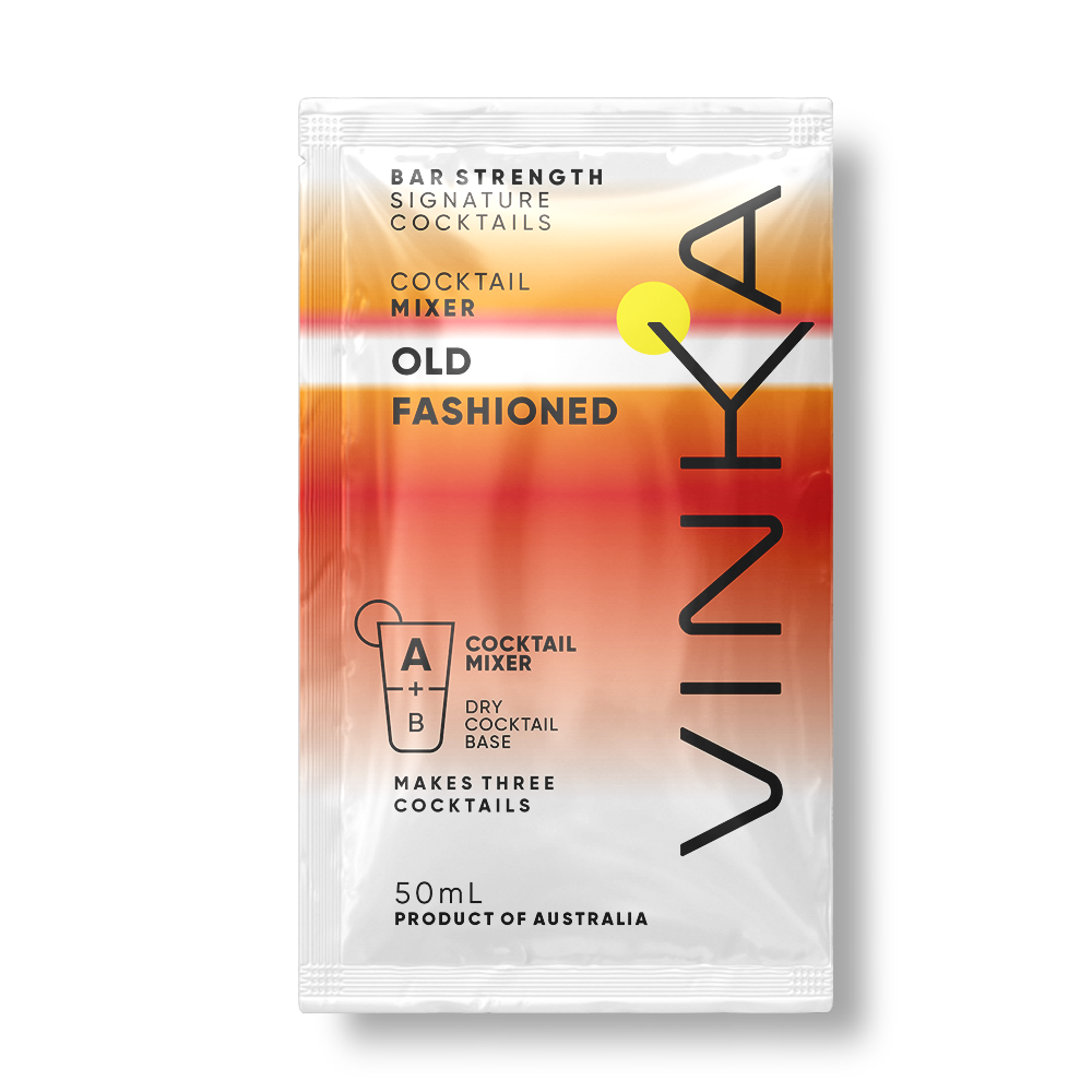 VINKA cocktail mixer package for Old Fashioned cocktails on a clear background