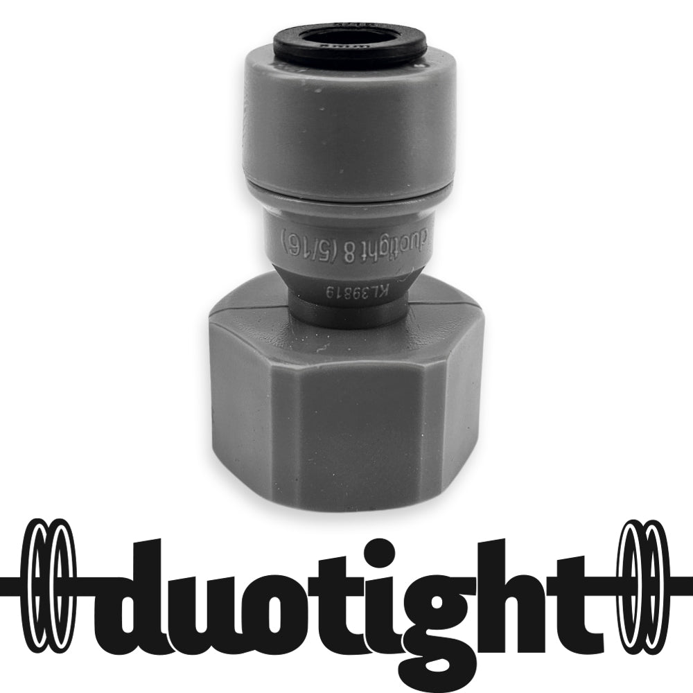 duotight comes with a silicone washer inserted. There should be no need to use thread tape on the threaded portion. Suits 8mm OD hosing in either 4mm or 5mm ID.