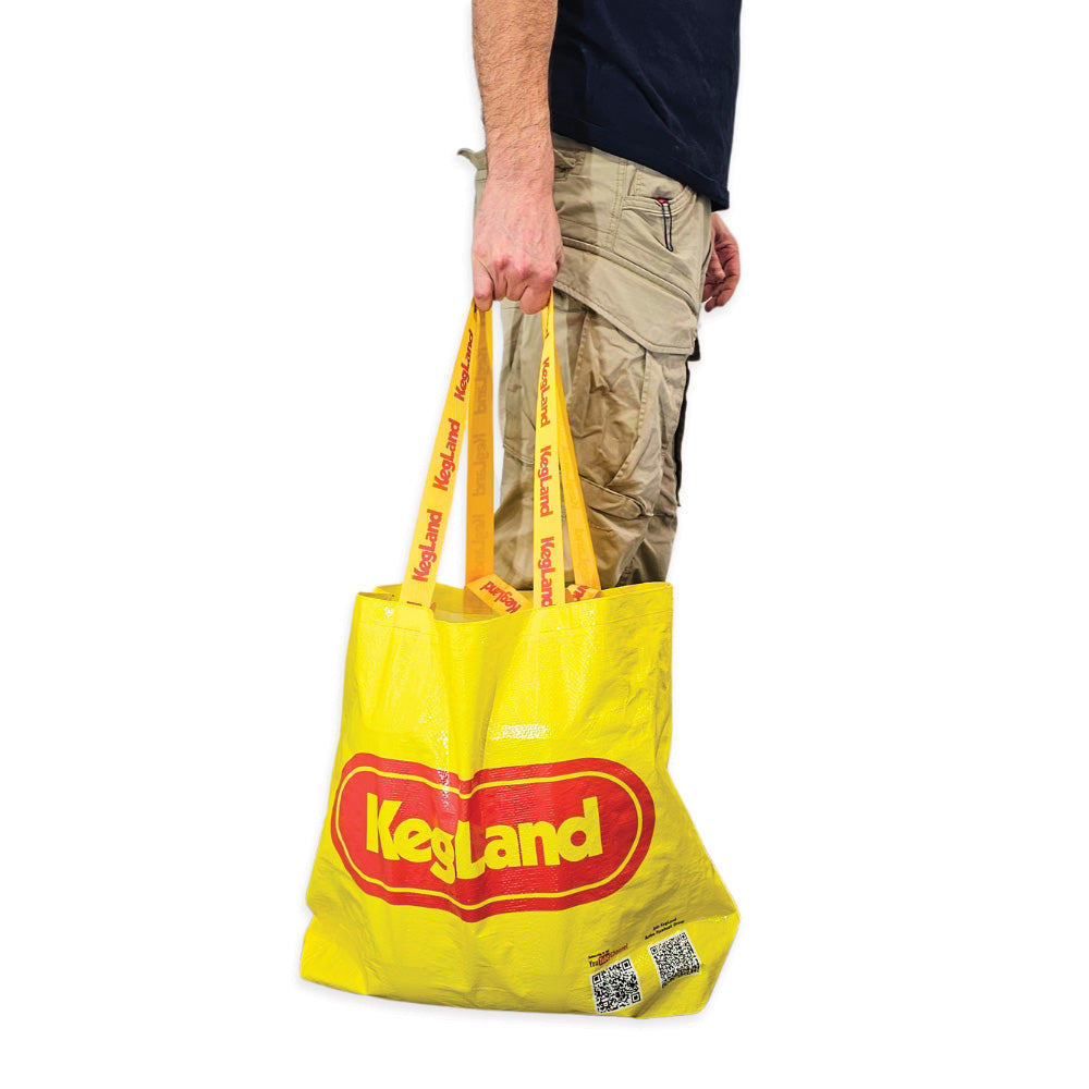 Capable of carrying up to 25kg (tested). That's a grain sack in each hand. Go beast mode with KegLands Yellow Market Bags.