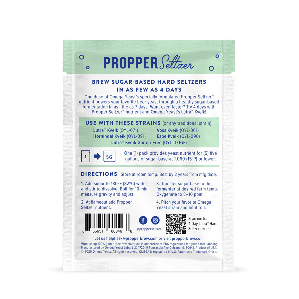 Omega Yeast - Propper Seltzer Yeast Nutrient - 28g sachet - Back