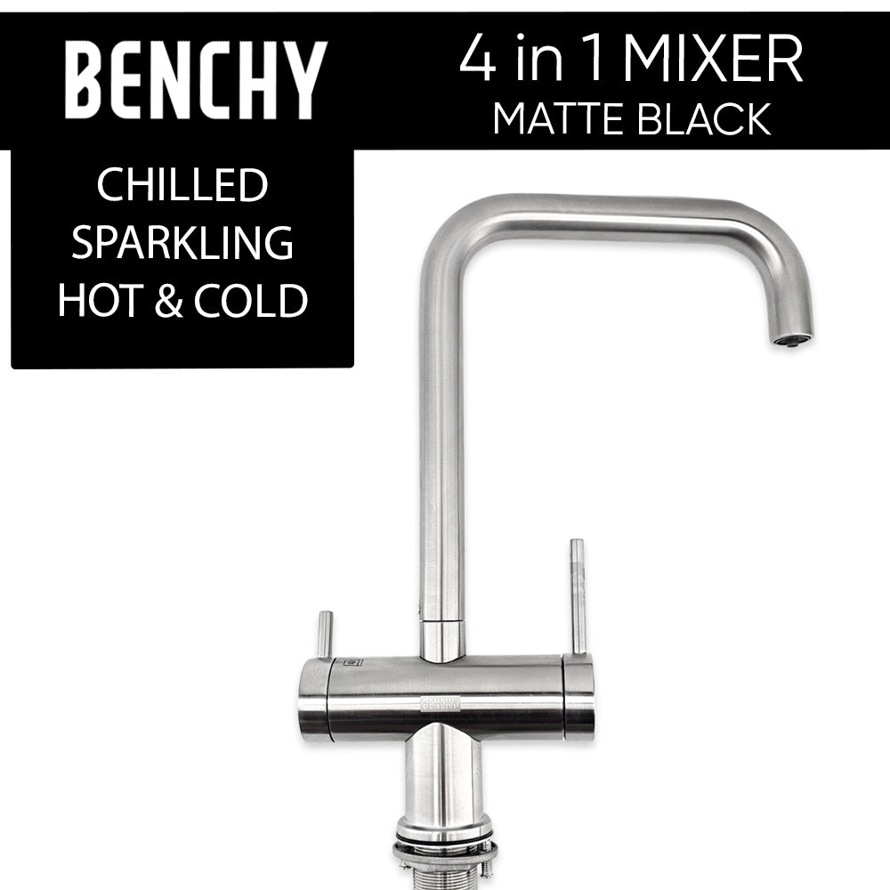 No longer will you need a separate mixer tap taking up space to dispense chilled & sparkling water, have best of all worlds with the Benchy 4 in 1 Mixer Tap.