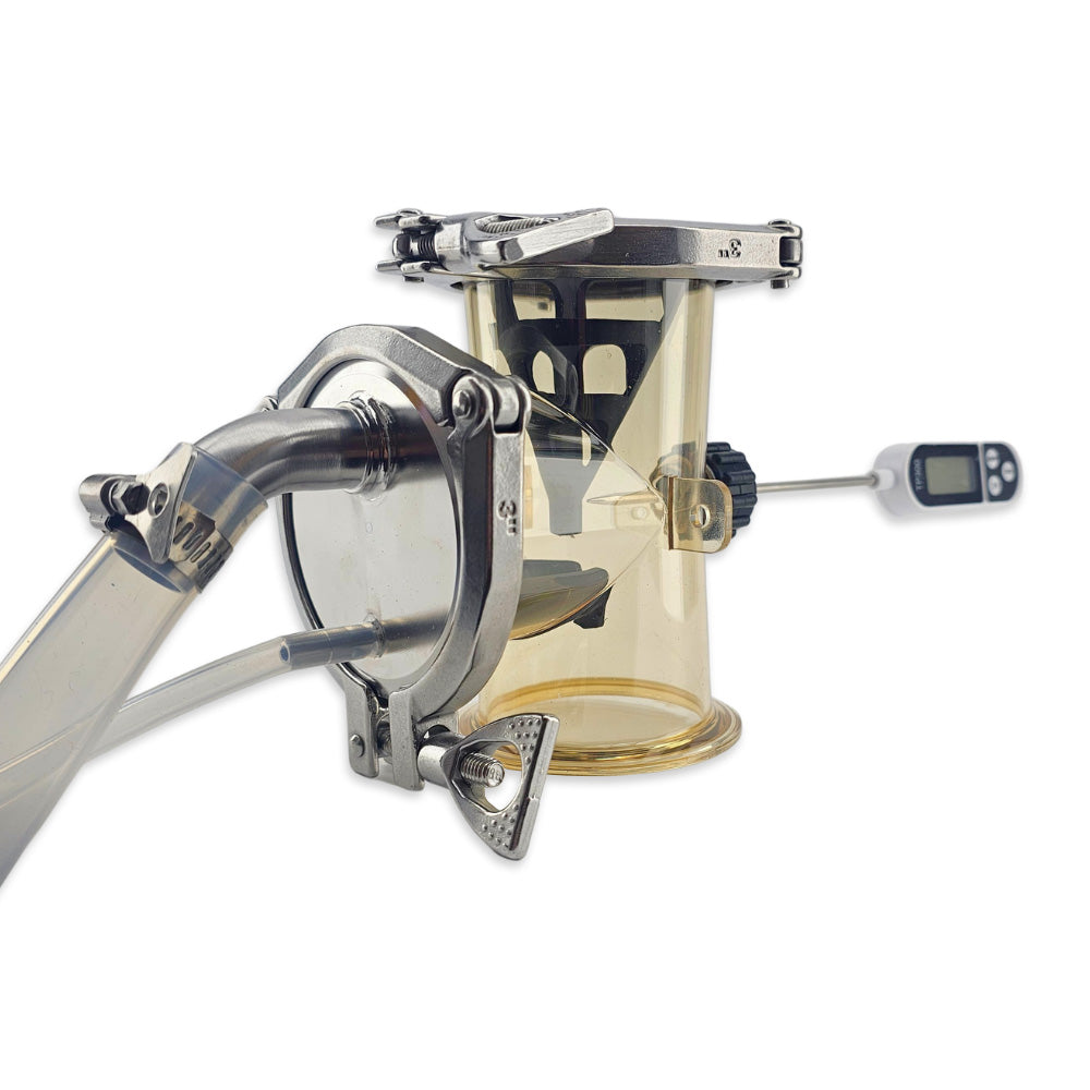 The Top 20mm Barbed Port is used for Vapour Management. Where as the lower portion is used for the collection of liquid from the funnel through to the collector