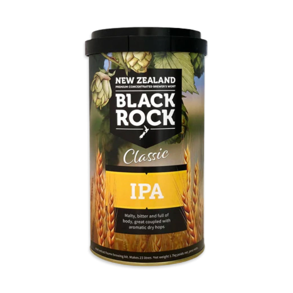 Black Rock IPA Classic Beer Kit 1.7 kg LME can. Make 23L of malty, full body IPA with a balanced moderate-strong bitterness.