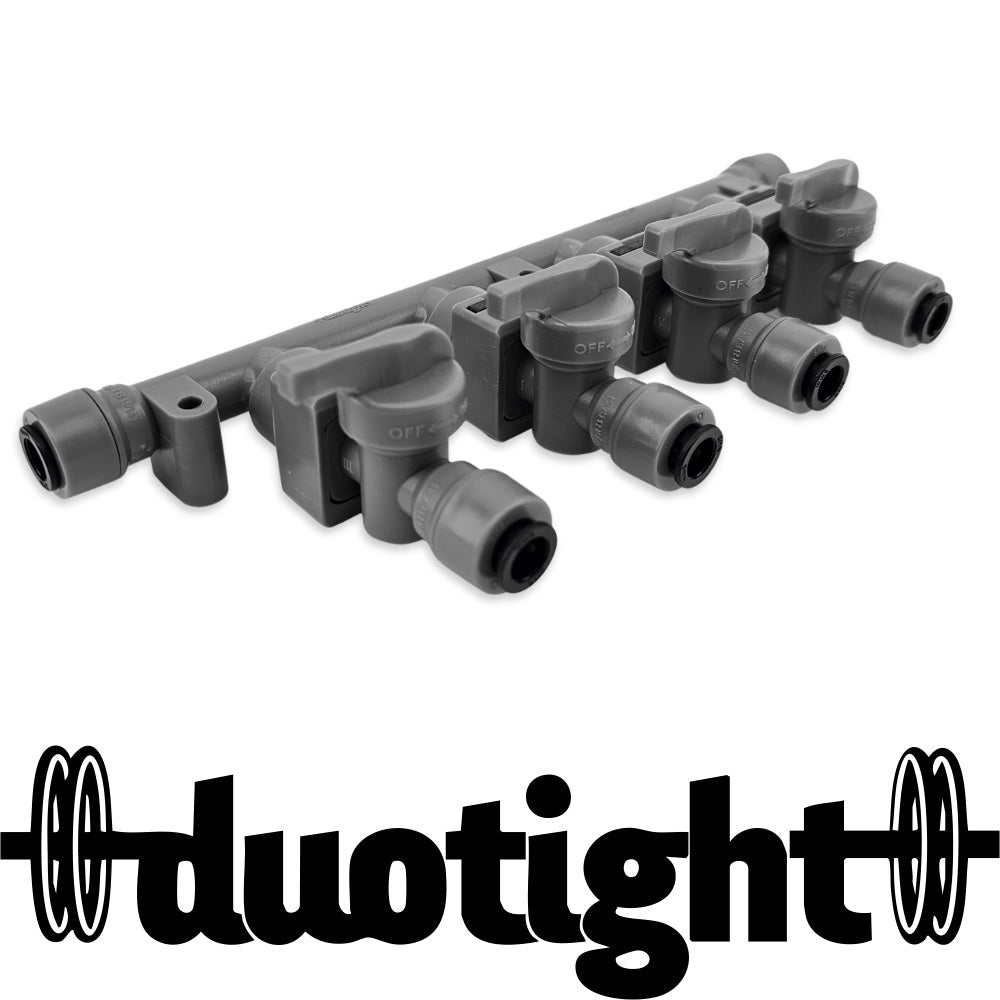 This manifold bracket comes fitted with checkvalves per ball valve outlet. Each check can also be removed if you want gas or water to move freely in all directions.