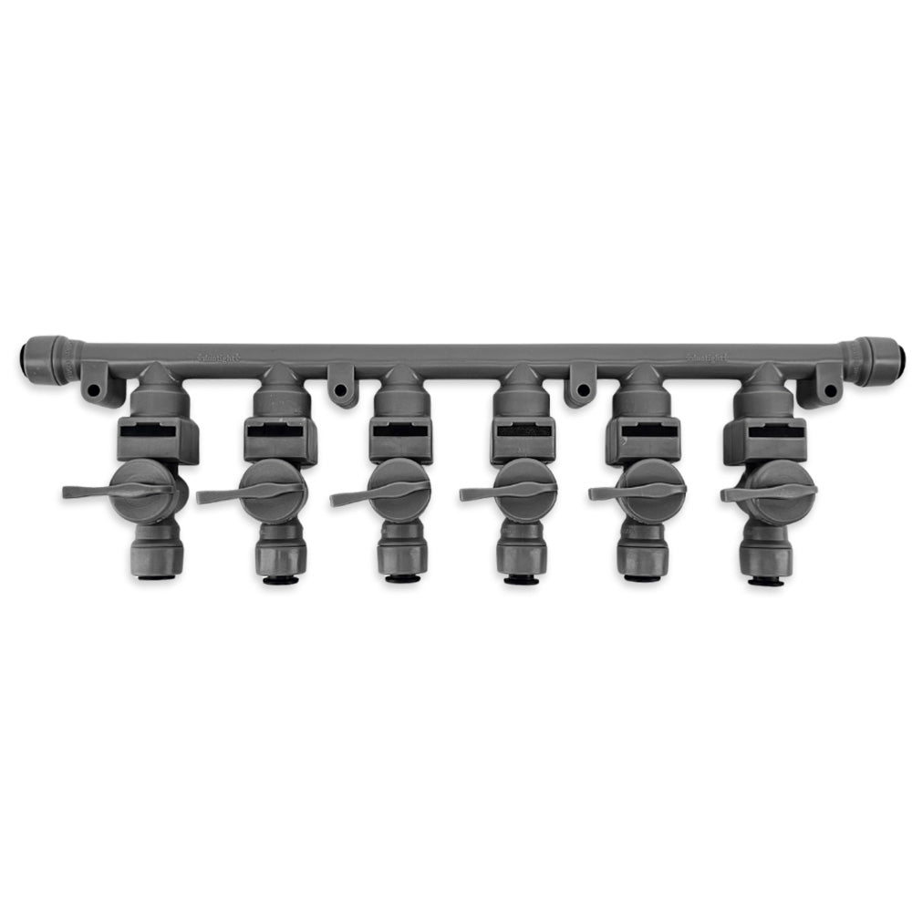 The duotight 8mm 6 way manifold is complete with mounting capabilities out of the box using button head screws. But if you're going to mount it on a kegerator, we would suggest using the duotight 8mm adhesive brackets (no drilling required)