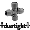Gray plumbing fitting with 'duotight' branding on a white background