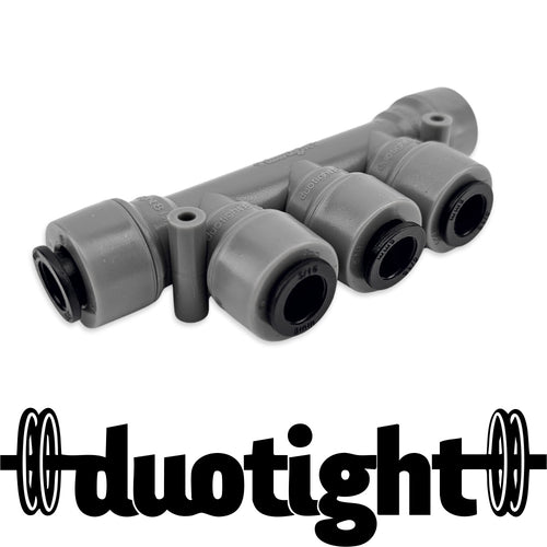 This particular duotight tee saves on space and purchasing multiple generic equal tee's when setting up a 4 tap Kegerator, or if you simply want to plumb up to four liquid or gas lines from one source.