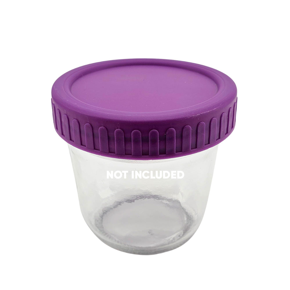 Purple Haul Wide Mouth Leakproof Lids feature a 1-piece, screw-on design that is leak-proof, airtight, freezer-safe and top rack dishwasher-safe.