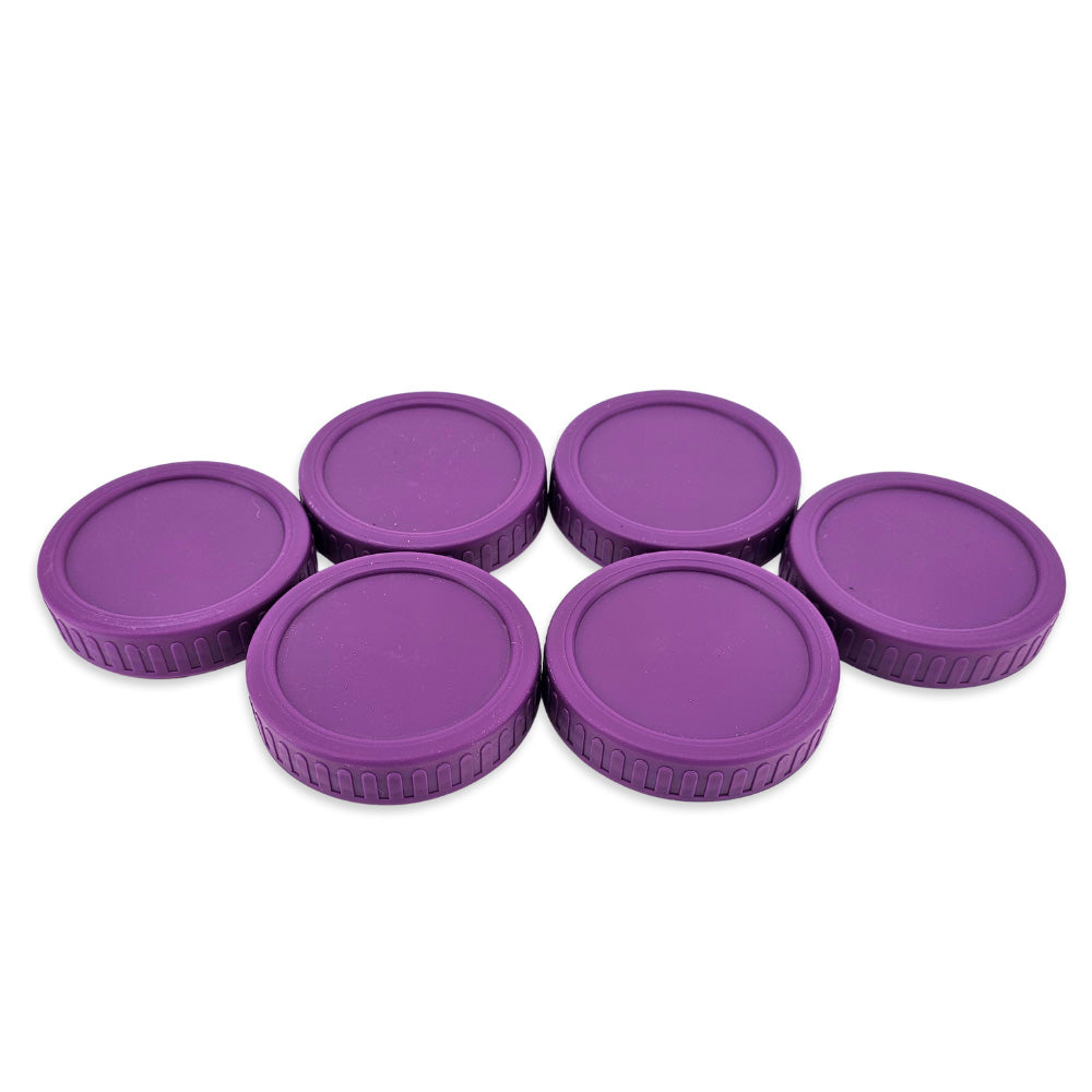 Purple Haul Wide Mouth Leakproof Lids feature a 1-piece, screw-on design that is leak-proof, airtight, freezer-safe and top rack dishwasher-safe.